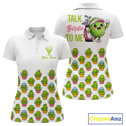 Personalized Funny Cactus Flower Pattern Womens Golf Polo Shirts Custom Cactus Golf Shirt Golfer Gift NHN0013