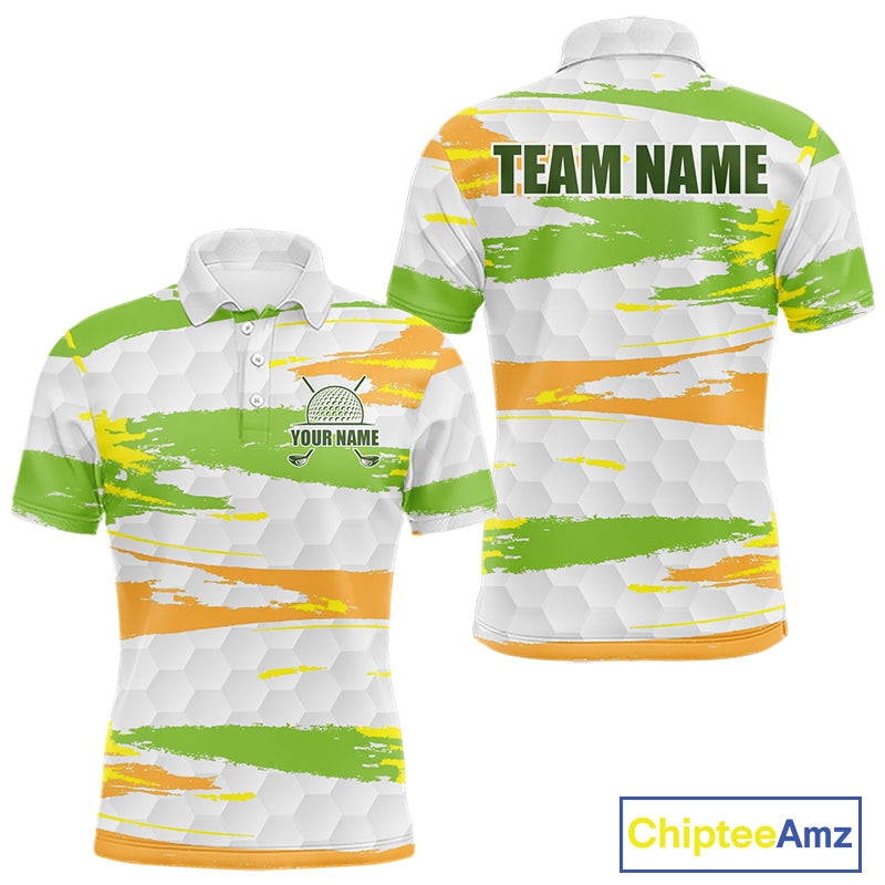 Mens Golf Polo Shirt Custom Name Green Pattern Golf Shirts Custom Golf Clubs For Team Golf Top NHN0020
