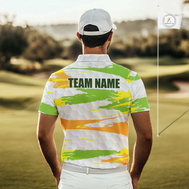 Mens Golf Polo Shirt Custom Name Green Pattern Golf Shirts Custom Golf Clubs For Team Golf Top NHN0020