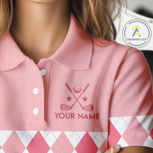 Load image into Gallery viewer, Flamingo Argyle Pattern Womens Golf Polo Shirt Funny Floral Custom Golf Shirt Unique Golfer Gift Apparel NHN0022