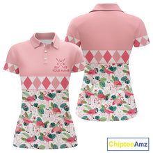Load image into Gallery viewer, Flamingo Argyle Pattern Womens Golf Polo Shirt Funny Floral Custom Golf Shirt Unique Golfer Gift Apparel NHN0022