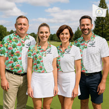 Load image into Gallery viewer, Custom Womens Golf Polo Shirt, Green Tropical Pink Flamingo Pattern Personalized Ladies Golf Top NHN0023