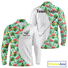 Load image into Gallery viewer, Long Sleeve Golf Polos Shirts For Men Custom Green Tropical Flamingo Pattern Personalized Golf Gifts NHN0023