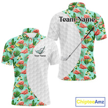 Load image into Gallery viewer, Custom Mens Golf Polo Shirt Green Tropical Pink Flamingo Pattern Personalized Team Golf Top NHN0023