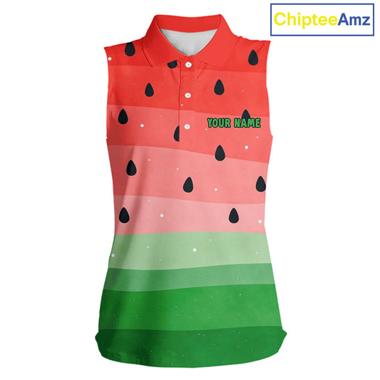 Watermelon Polo Shirt, Funny Womens Sleeveless Golf Polo Shirt Custom Golf Attire For Ladies NHN0152