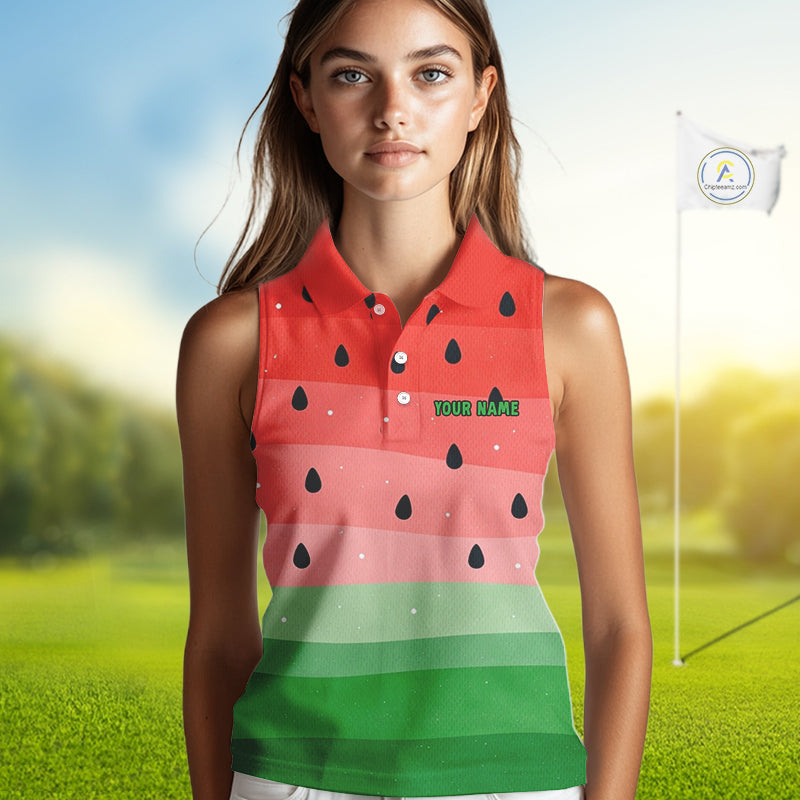 Watermelon Polo Shirt, Funny Womens Sleeveless Golf Polo Shirt Custom Golf Attire For Ladies NHN0152