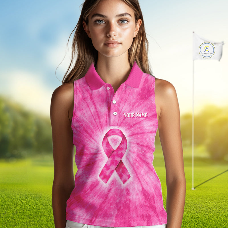 Pink Breast Cancer Golf Shirt Custom Womens Sleeveless Golf Polo Shirt Cancer Awareness, Golf Gifts NHN0153