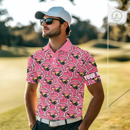 Pink Flamingo Pattern Mens Golf Polo Shirts Custom Name Funny Team Golf Tops For Men, Golf Gifts NHN0160