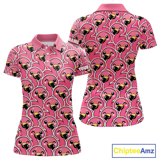 Pink Flamingo Pattern Womens Golf Polo Shirts Custom Name Funny Team Ladies Golf Tops, Golf Gifts NHN0160
