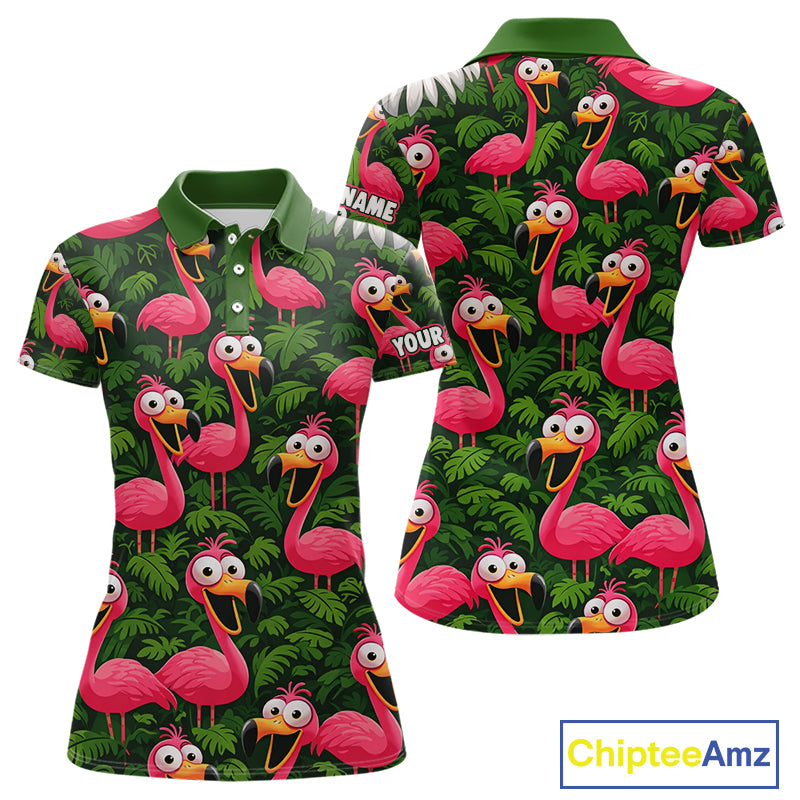 Tropical Flamingo Pattern Womens Golf Polo Shirts Custom Funny Team Ladies Golf Tops, Golf Gifts NHN0162