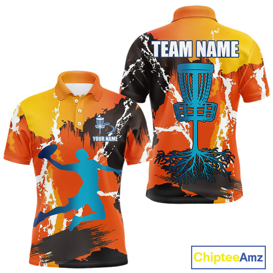 Orange Disc Golf Basket Men Disc Golf Polo Shirts Custom Name Camo Disc Golf Team Shirts For Men NHN0034