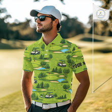 Load image into Gallery viewer, Mens Golf Polo Shirt Custom Gofl Ball Green Golf Course Pattern Team Golf Tops, Golf Gifts NHN0163