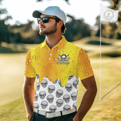 Beer Skull Mens Golf Polo Shirt Custom Name Funny Team Golf Tops For Men, Golfer Gifts NHN0166