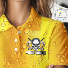 Load image into Gallery viewer, Beer Skull Womens Golf Polo Shirt Custom Name Funny Team Golf Tops For Ladies, Golfer Gifts NHN0166