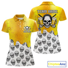 Load image into Gallery viewer, Beer Skull Womens Golf Polo Shirt Custom Name Funny Team Golf Tops For Ladies, Golfer Gifts NHN0166