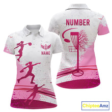 Load image into Gallery viewer, Pink Disc Golf Basket Mens Quarter Zip Polo Shirt Custom Name &amp; Number Team Disc Golf Shirt NHN0035