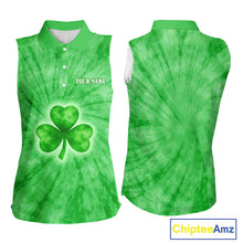 Load image into Gallery viewer, Green Tie Dye Womens Sleeveless Golf Polo Shirt Custom Name Green Clover St Patrick Day Golf Tops NHN0168