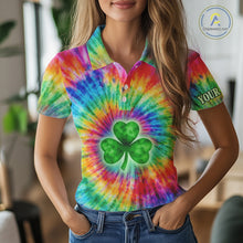 Load image into Gallery viewer, Colorful Tie Dye Womens Golf Polo Shirt Custom Green Clover St Patrick Day Golf Tops, Golf Gifts NHN0170