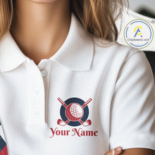 Load image into Gallery viewer, Matching Golf Polo Shirts For Couples Custom Red and Blue Argyle Pattern Golf Ball Cactus Golf Shirts NHN0040