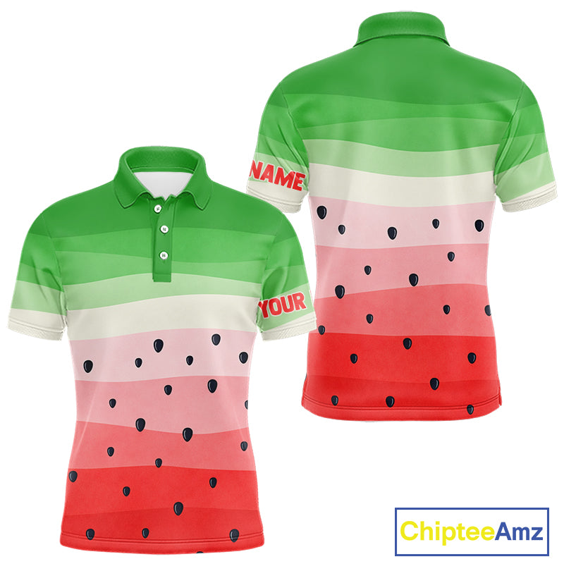 Funny Watermelon Polo Shirt, Mens Golf Polo Shirt Custom Watermelon Pattern, Team Golf Tops NHN0182