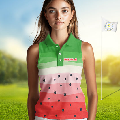 Funny Watermelon Polo Shirt, Womens Sleeveless Golf Polo Shirt Custom Watermelon Pattern Team Golf Top NHN0182