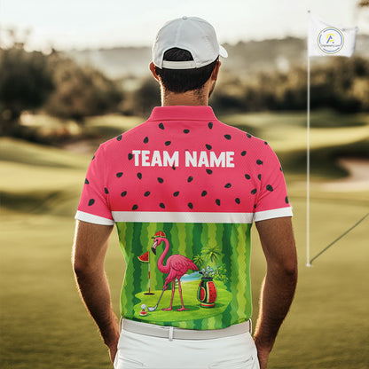 Funny Watermelon Polo Shirt, Mens Golf Polo Shirts Custom Tropical Pattern, Flamingo Golf Shirts NHN0183