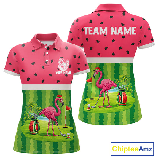 Funny Watermelon Polo Shirt, Womens Golf Polo Shirts Custom Tropical Pattern, Flamingo Golf Shirts NHN0183