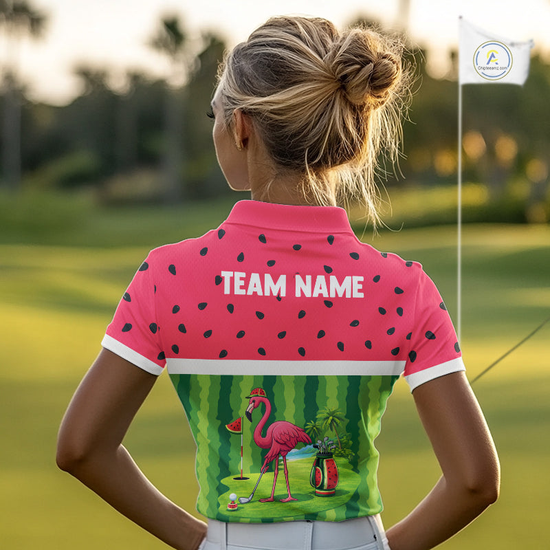 Funny Watermelon Polo Shirt, Womens Golf Polo Shirts Custom Tropical Pattern, Flamingo Golf Shirts NHN0183