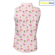 Load image into Gallery viewer, Desert Pink Flamingo Pattern Womens Sleeveless Golf Polo Shirts Custom Funny Team Ladies Golf Tops NHN0184