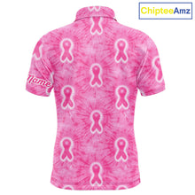 Load image into Gallery viewer, Pink Breast Cancer Golf Shirt Custom Name Tie Dye Mens Golf Polo Shirt Personalized Golf Gifts NHN0188