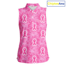 Load image into Gallery viewer, Pink Breast Cancer Golf Shirt Custom Tie Dye Womens Sleeveless Golf Polo Shirt, Pink Golf Gifts NHN0188