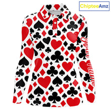 Load image into Gallery viewer, Poker Womens Long Sleeve Golf Polo Shirt Custom Name Funny Golf Top For Team, Golfer Gift For Ladies NHN0189