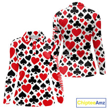 Load image into Gallery viewer, Poker Womens Long Sleeve Golf Polo Shirt Custom Name Funny Golf Top For Team, Golfer Gift For Ladies NHN0189