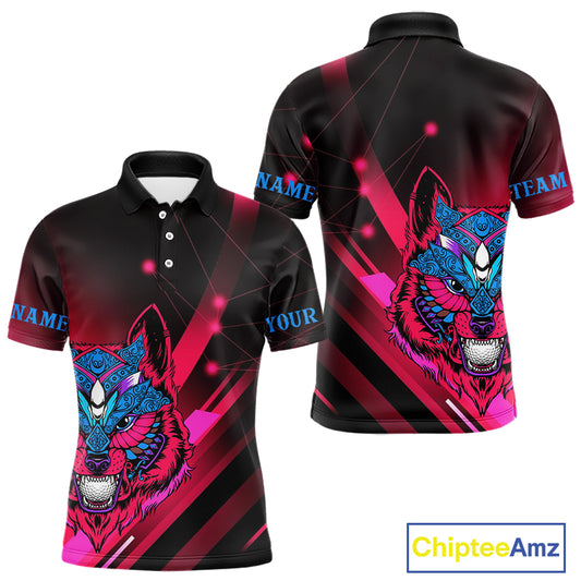 Funny Pink Wolf Golf Polo Shirt For Men Custom Golf Ball Team Jersey Mens Golf League Shirt Golf Gifts NHN0056