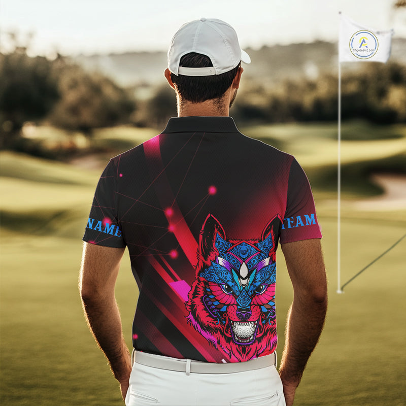 Funny Pink Wolf Golf Polo Shirt For Men Custom Golf Ball Team Jersey Mens Golf League Shirt Golf Gifts NHN0056