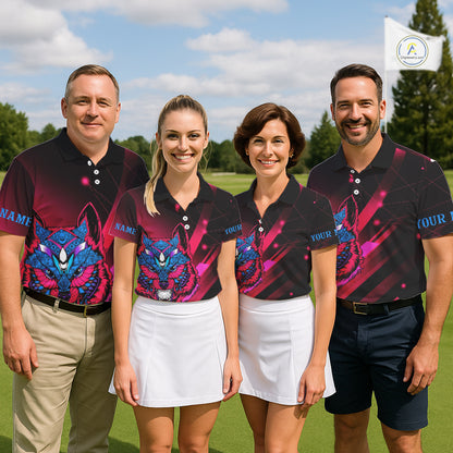 Funny Pink Wolf Golf Polo Shirt for Women Custom Golf Ball Team Jersey Womens Golf League Shirt Golf Gifts