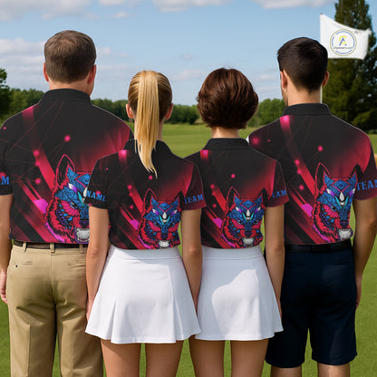 Funny Pink Wolf Golf Polo Shirt for Women Custom Golf Ball Team Jersey Womens Golf League Shirt Golf Gifts