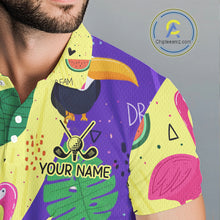 Load image into Gallery viewer, Funny Mens Golf Polo Shirt Custom Tropical Summer Pattern Flamingo Golf Shirts For Men NHN0195