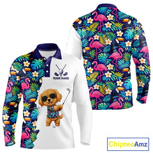 Load image into Gallery viewer, Funny Long Sleeve Golf Polo Shirt Custom Tropical Pattern, Golden Retriever Golf Shirt, Dog Lover Gift NHN0196