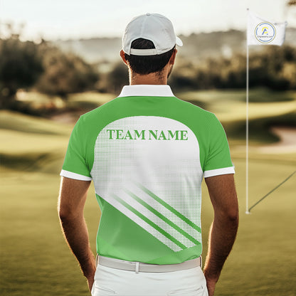 Green And White Mens Golf Polo Shirts Custom Golf Tops For Men, Personalized Golf Gifts NHN0059