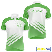 Load image into Gallery viewer, Green And White Mens Golf Polo Shirts Custom Golf Tops For Men, Personalized Golf Gifts NHN0059