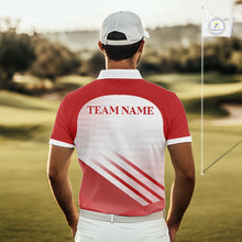 Load image into Gallery viewer, Red And White Mens Golf Polo Shirts Custom Golf Tops For Men, Personalized Golf Gifts NHN0059