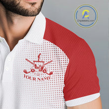 Load image into Gallery viewer, Red And White Mens Golf Polo Shirts Custom Golf Tops For Men, Personalized Golf Gifts NHN0059