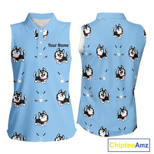 Load image into Gallery viewer, Womens Sleeveless Golf Polo Shirt Custom Funny Husky Blue Pattern Team Ladies Golf Tops, Dog Lover Gift NHN0065