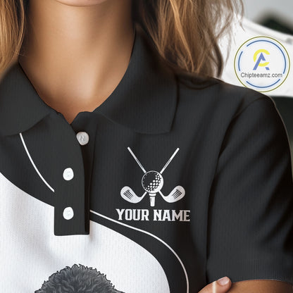 Funny Husky Black And White Pattern Custom White Golf Ball Womens Golf Polo Shirts, Dog Lover Gift NHN0066