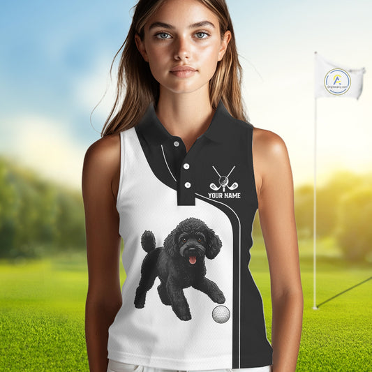 Womens Sleeveless Golf Polo Shirt Custom Funny Husky Black And White Team Ladies Golf Tops, Golf Gifts NHN0066