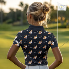 Load image into Gallery viewer, Personalized Womens Golf Polo Shirts Custom Cute Dogs Corgi Print Golf Shirts, Funny Ladies Golf Tops NHN0069