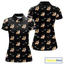 Load image into Gallery viewer, Personalized Womens Golf Polo Shirts Custom Cute Dogs Corgi Print Golf Shirts, Funny Ladies Golf Tops NHN0069