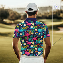 Load image into Gallery viewer, Mens Golf Polo Shirt Custom Tropical Golden Retriever Team Golf Tops For Men, Dog Lover Gift NHN0201