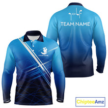 Load image into Gallery viewer, Mens Long Sleeve Golf Polo Shirt Custom Name Blue Golf Ball Pattern Team Golf Apparel NHN0074